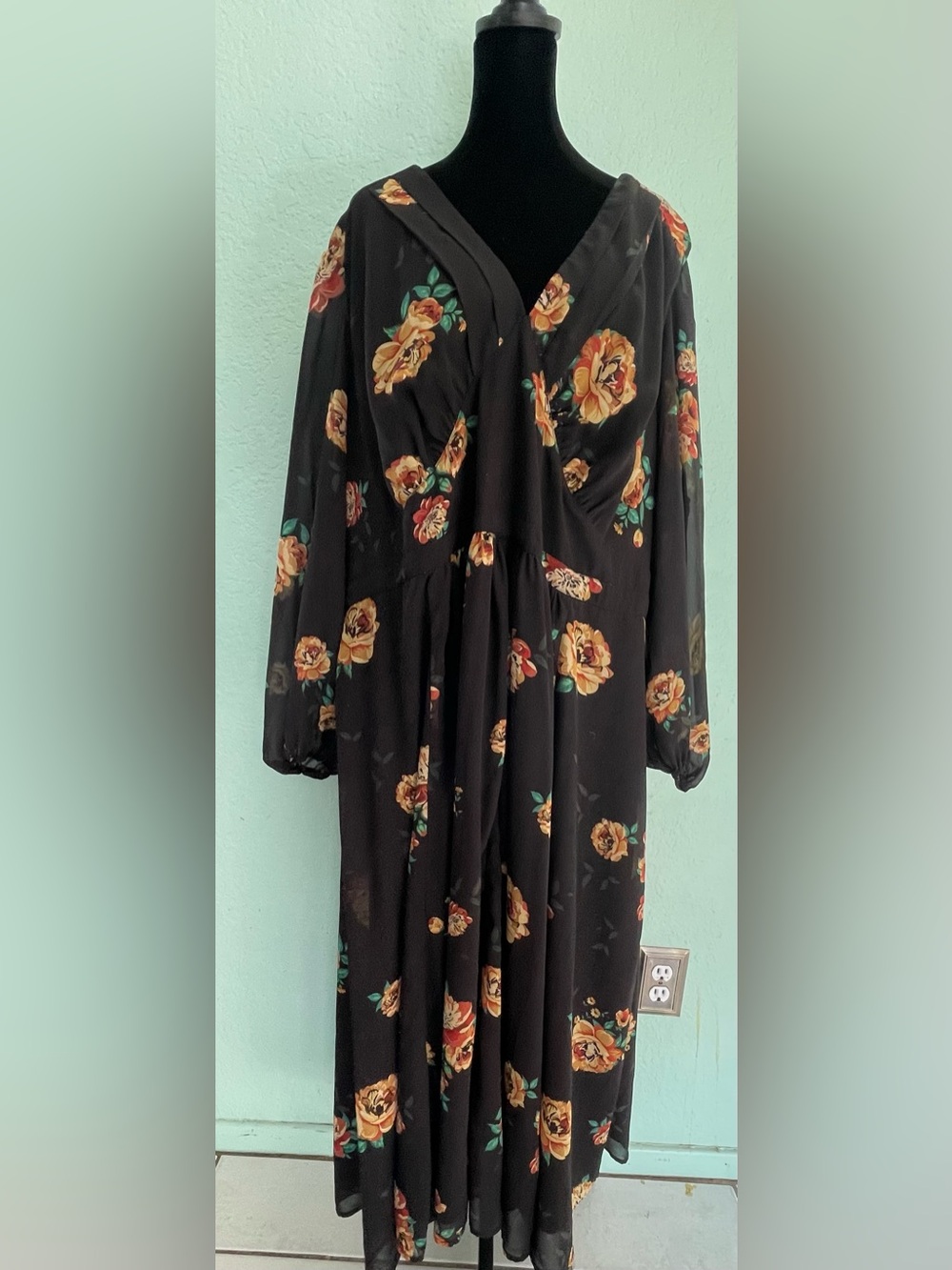 eShakti Black Dress with Floral Print